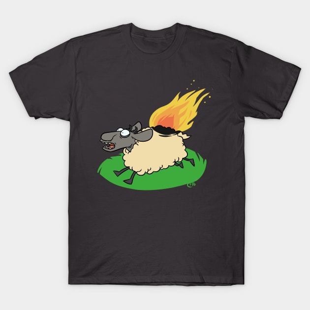 Flaming Sheep (White) T-Shirt by Crownflame
